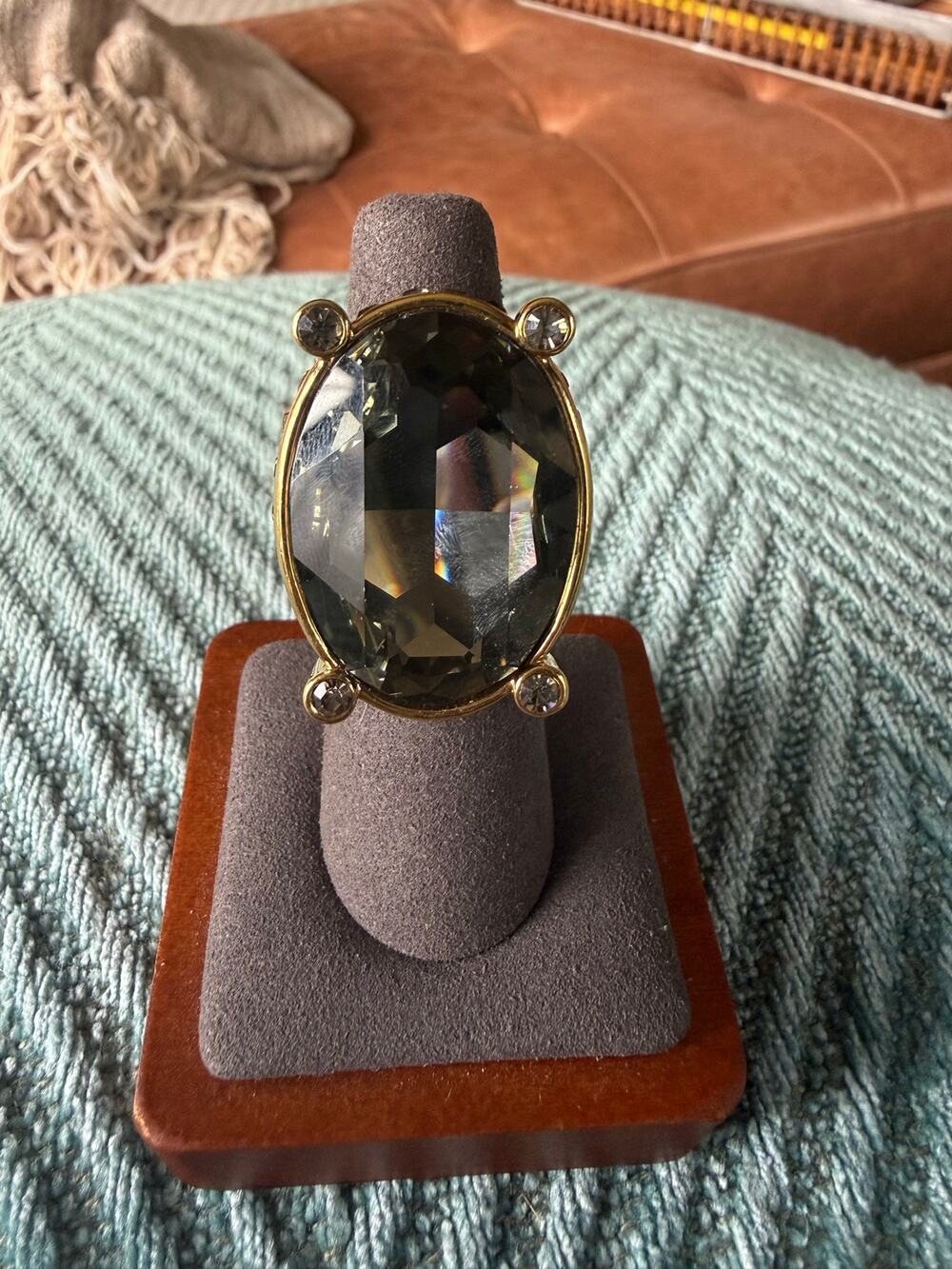Akkad Large Smoky Crystal Statement Cocktail Ring Sz. TBD
